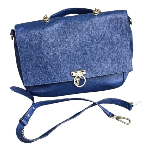 Authentic Versace Leather Shoulder Crossbody Bag Women Blue Removeable Strap - Picture 2 of 16